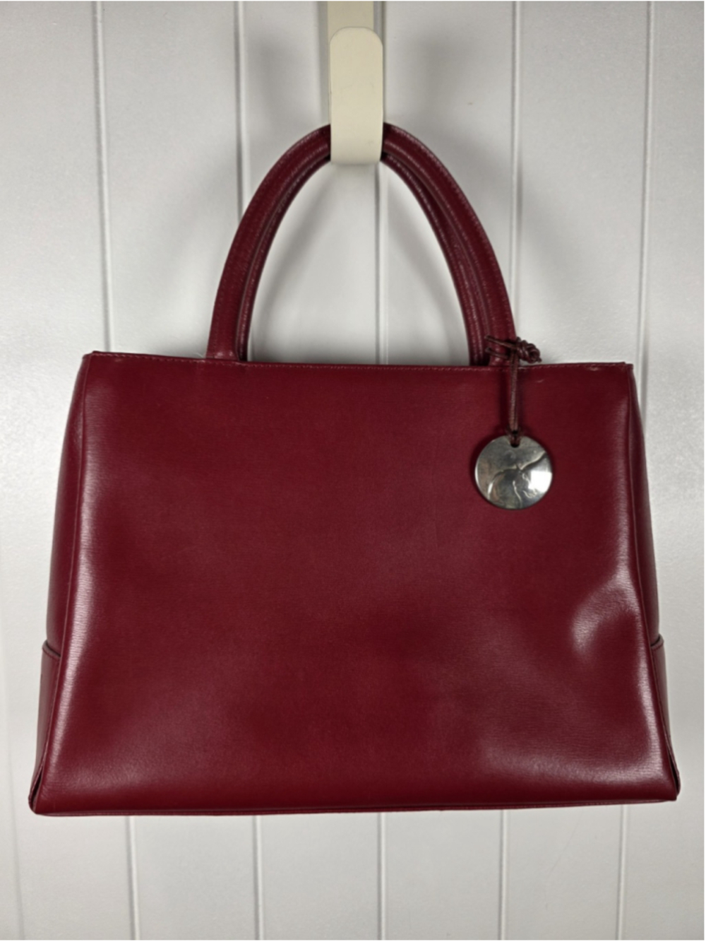 Vintage Lamarthe Paris Burgundy Leather Satchel Horse Medallion Made Italy